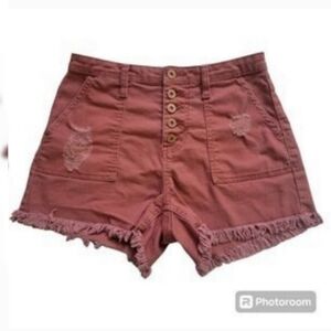 No Boundaries Junior 9 High-Rise Button Fly Denim Jean Raw Hem Distressed Shorts